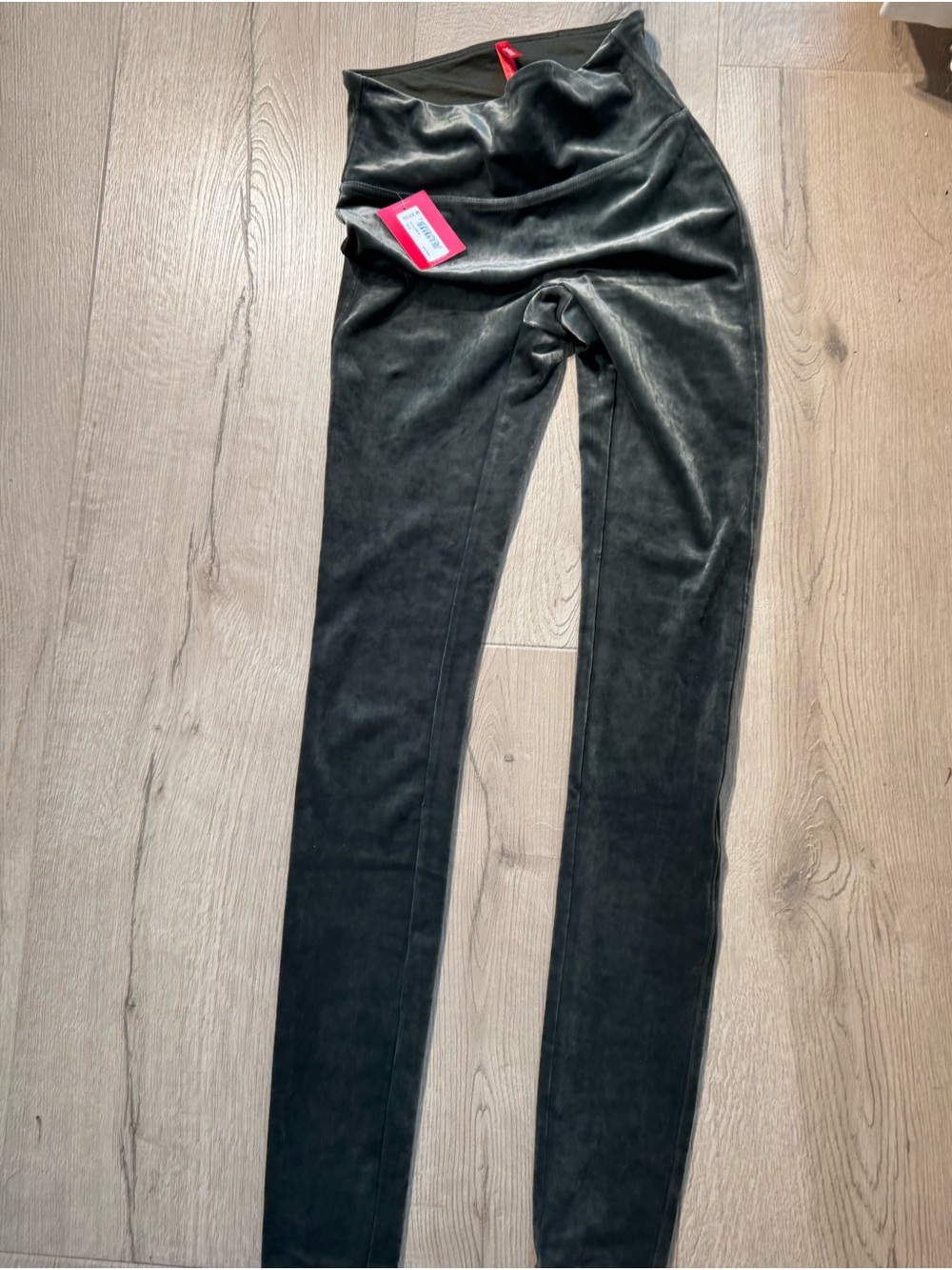 Spanx Dark Palm Green Stretch Velvet Leggings